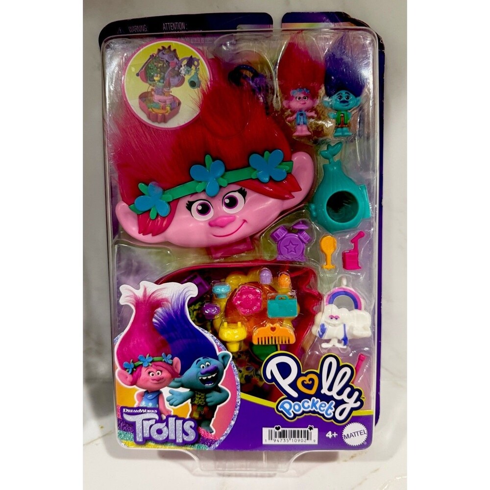 Polly Pocket DreamWorks Trolls Compact Playset With Poppy & Branch 13 Piece Set